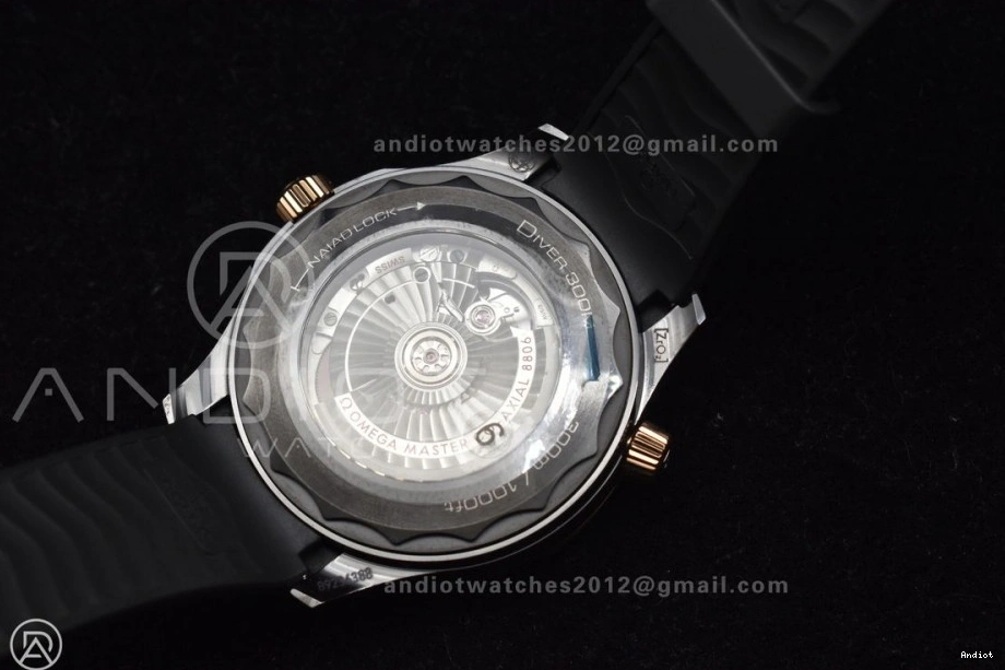 43.5mm 300m Bezel VSF Rubber Dial Seamaster Black Ceramic A8806 1:1 Edition on Black Best RG Strap Black 1230